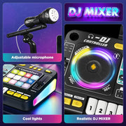 Kids DJ Mixer – With Microphone and Bluetooth, Colorful LED DJ Turntable, 12 MIDI Options