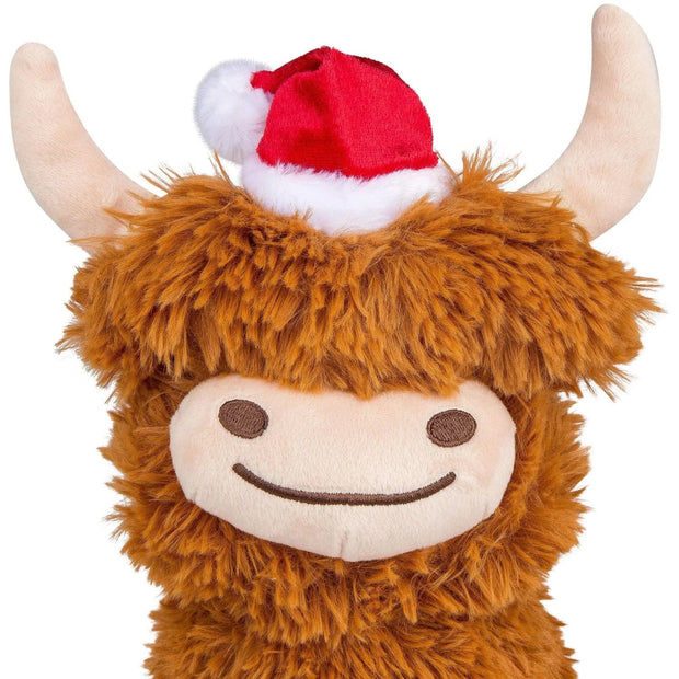 Dancing Highland Cow Plush Toy – 11-inch Christmas Edition with Santa Hat