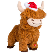 Dancing Highland Cow Plush Toy – 11-inch Christmas Edition with Santa Hat