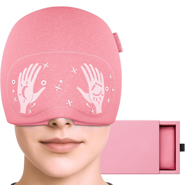 Migraine Relief Cap – 360° Compression Cooling Hat with Sliding Eye Mask for Natural Headache Relief