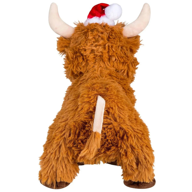 Dancing Highland Cow Plush Toy – 11-inch Christmas Edition with Santa Hat