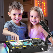 Kids DJ Mixer – With Microphone and Bluetooth, Colorful LED DJ Turntable, 12 MIDI Options